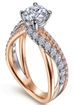 Gabriel & co. 14k white-rose gold round free form diamond engagement ring