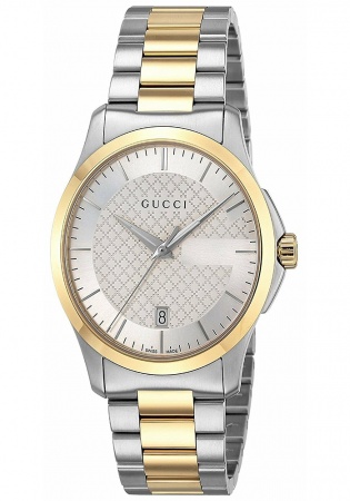Gucci quartz g-timeless silver dial men's watch two tone stainless ya126450