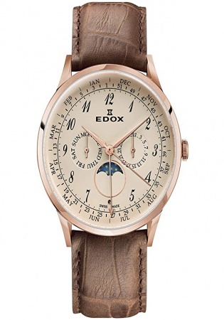 Edox men's les vauberts rose gold plated quartz watch 40101 37rc