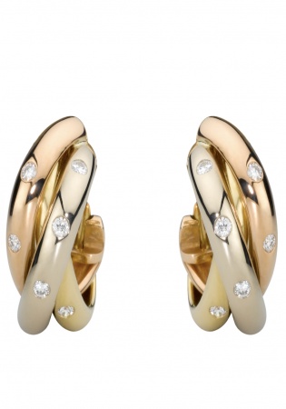 Cartier trinity earrings white gold, yellow gold, pink gold, diamonds