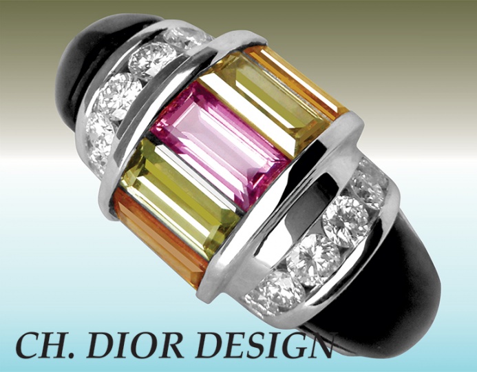 Diamond dome channel multicolored cocktail ring H0