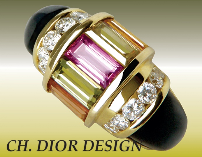 Diamond dome channel multicolored cocktail ring H1