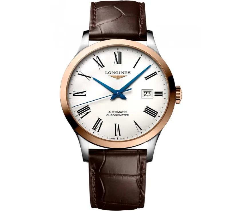 Longines Record L2 821 5 Automatic watch Leather Steel & 18 Rose Gold
