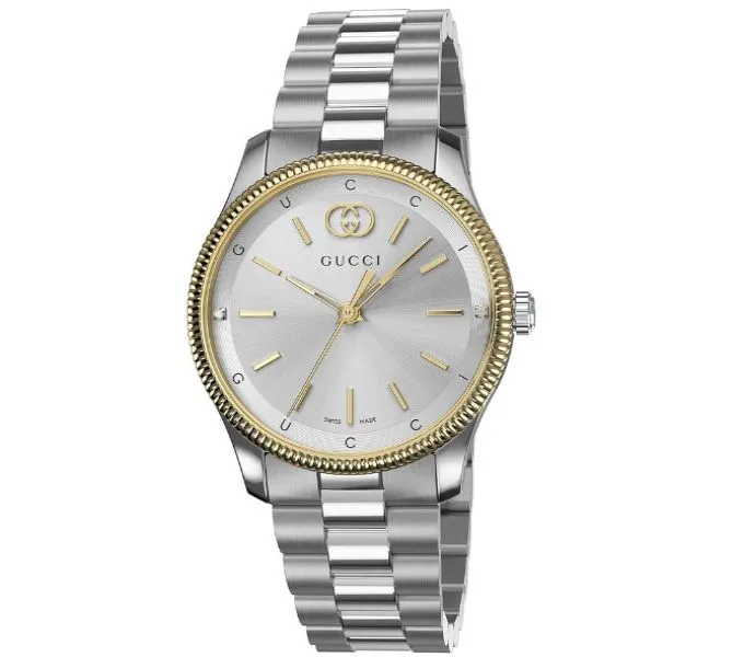 Gucci G-Timeless YA1265063 Quartz Silver Dial Diamond Dots Steel Bracelet Watch 29MM