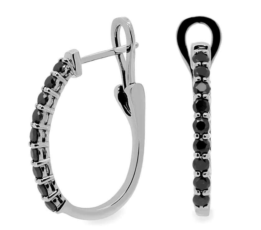 Platinum 2/3ct Prong-Set Black Diamond Hoop Earrings