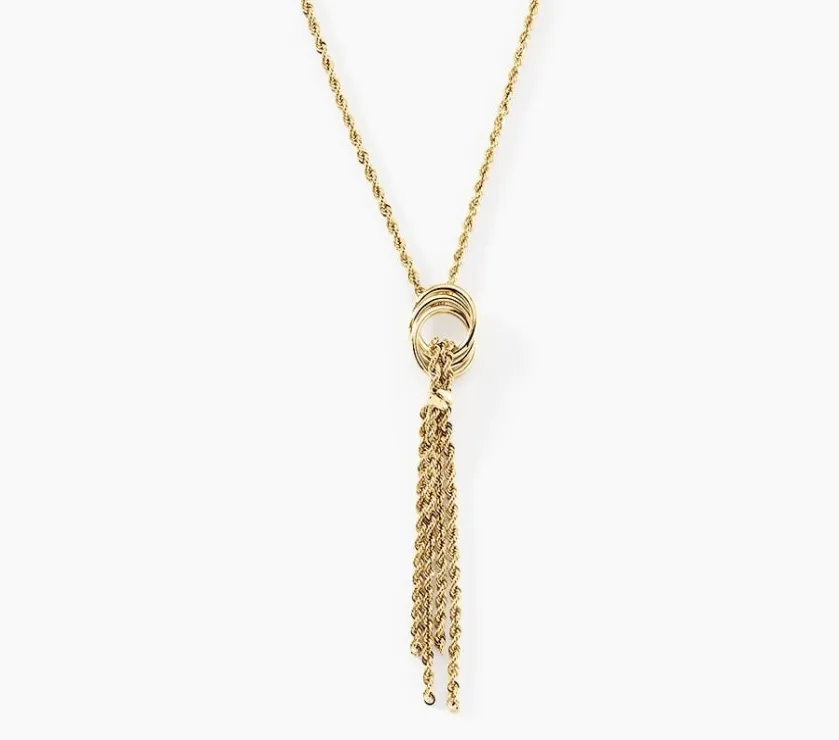 Collier Or Jaune 750/1000 Cercles Ajoures Forme Cravate Maille Corde