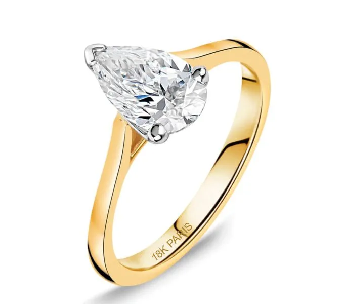 Parissart 18ct Yellow Gold Lab Grown 1ct Pear Shape Diamond Ring