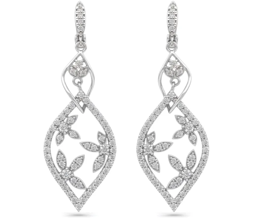 Halzberg Flora Dangle Drop Earrings in 14K White Gold
