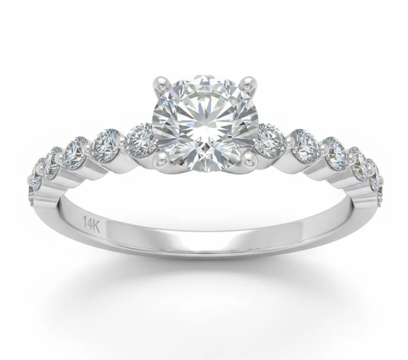 Diamond Bezel and Share Prongs Set 14 Karat Straight Engagement Ring